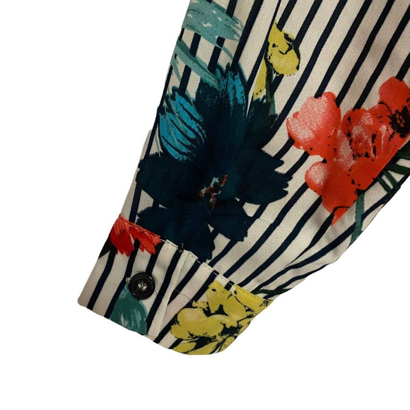 Midnight Velvet Tunic Length Blouse Button Up Shirt Black & White Stripe Top - Picture 9 of 12